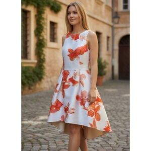 Sachin & Babi Noir Sleeveless Floral Jacquard Cut-Out Back High-Low Dress